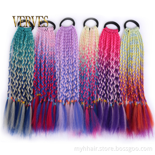 Synthetic Hair ombre Crochet Braid 12 inch Colorful Hair-Ring Braid Ponytail for Women Braided Drawstring Ponytail